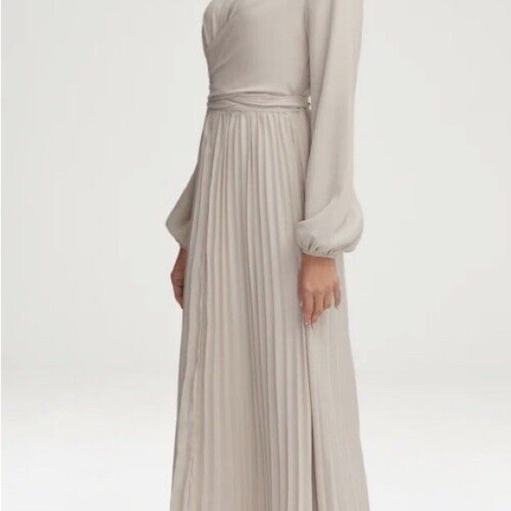 NWT Veiled Layana Elegant Off White Cream Pleated Wrap Maxi Dress XS